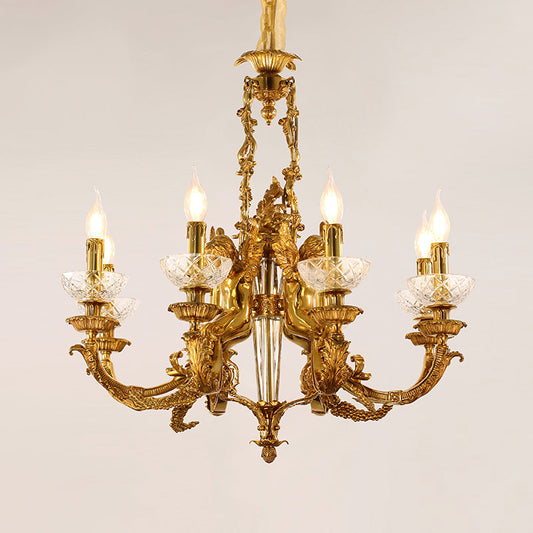Elegant vintage chandelier featuring crystal accents and brass craftsmanship.