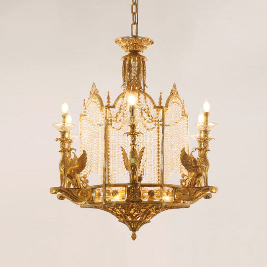 19th Century Griffin Vintage Brass Chandelier - Jewellery Top Lighting