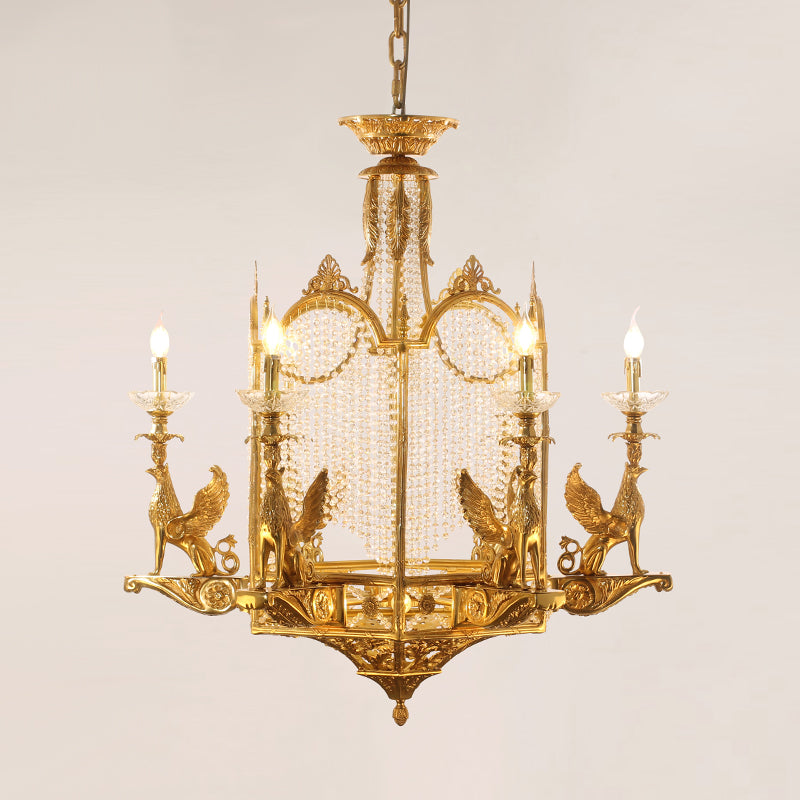 19th Century Griffin Vintage Brass Chandelier - Jewellery Top Lighting