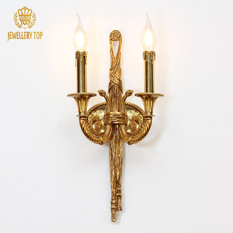 2 Lights Traditional Brass Wall Lamp - Jewellery Top Lighting