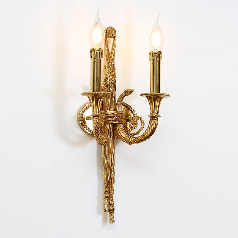 2 Lights Traditional Brass Wall Lamp - Jewellery Top Lighting