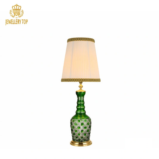 Hotel Table Lamp with Bohemian Crystal Faceting & Ivory Shade