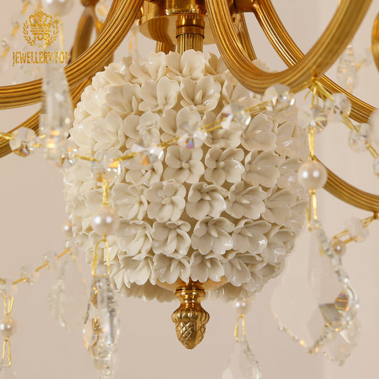 6 light French Brass chandelier - Jewellery Top Lighting