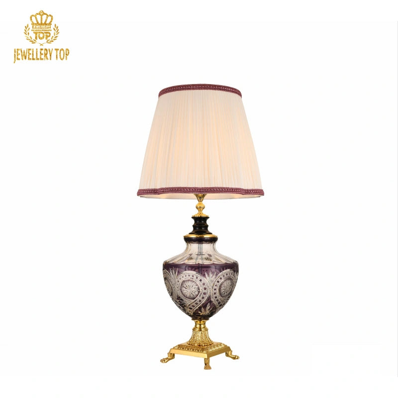 Luxury Gold & Purple Table Lamp with Ivory Pleated Shade