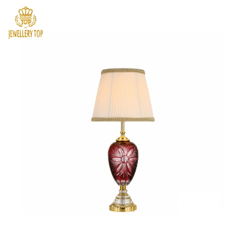 24PBO Leaded-Glass Lamp with Baroque Brass Stand & Bead Fringe