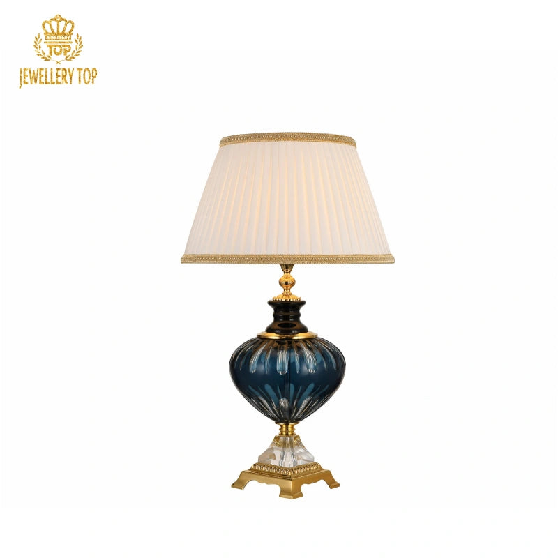 Leaded-Glass Table Lamp with Acanthus Brass Base & Ivory Shade