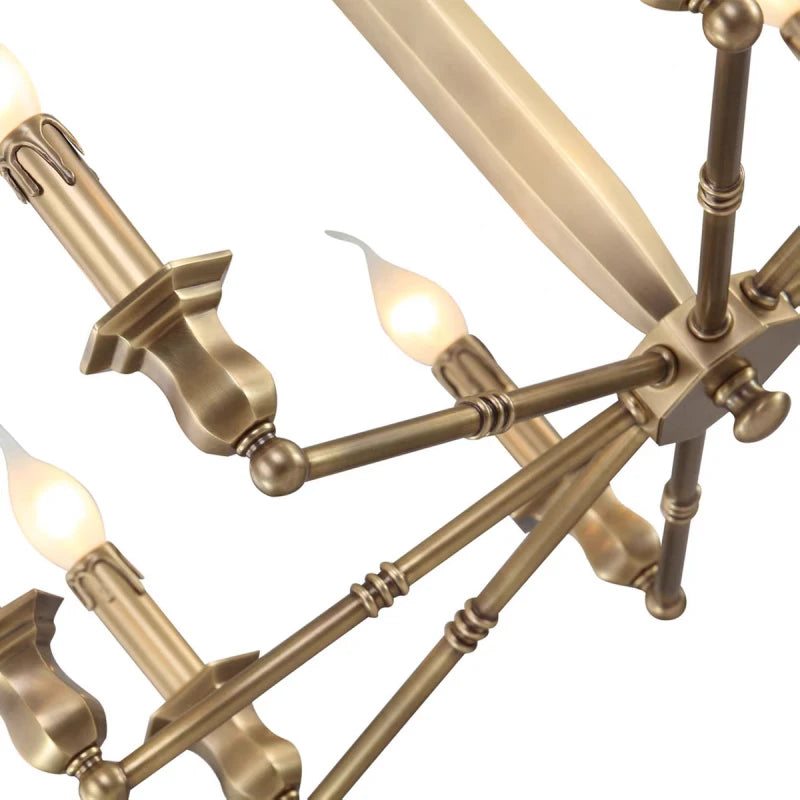 America country bedroom brass chandelier with scrollwork details