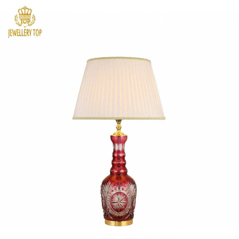 Art Deco Leaded-Glass Table Lamp with Ruby Red Glass & Brass Detailing