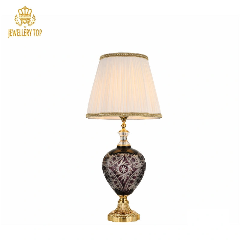 Handcrafted Retro Table Lamp with Pleated Fabric Shade & Gold Trim