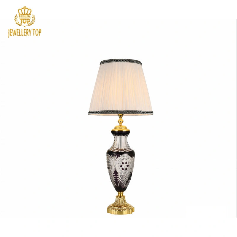 Luxury Gold & Crystal Table Lamp with Black Piping Detail