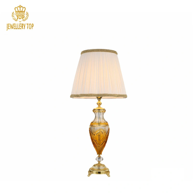 Gold Table Lamp with Pleated Ivory Shade & Edwardian Piping