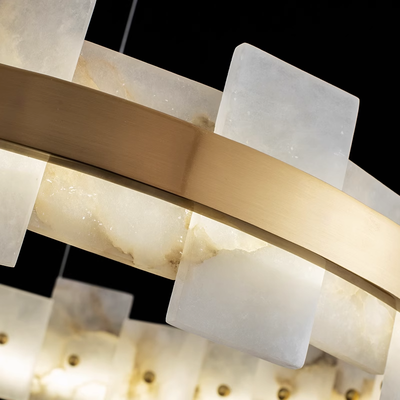Art Deco Alabaster & Brass Orbital Chandelier