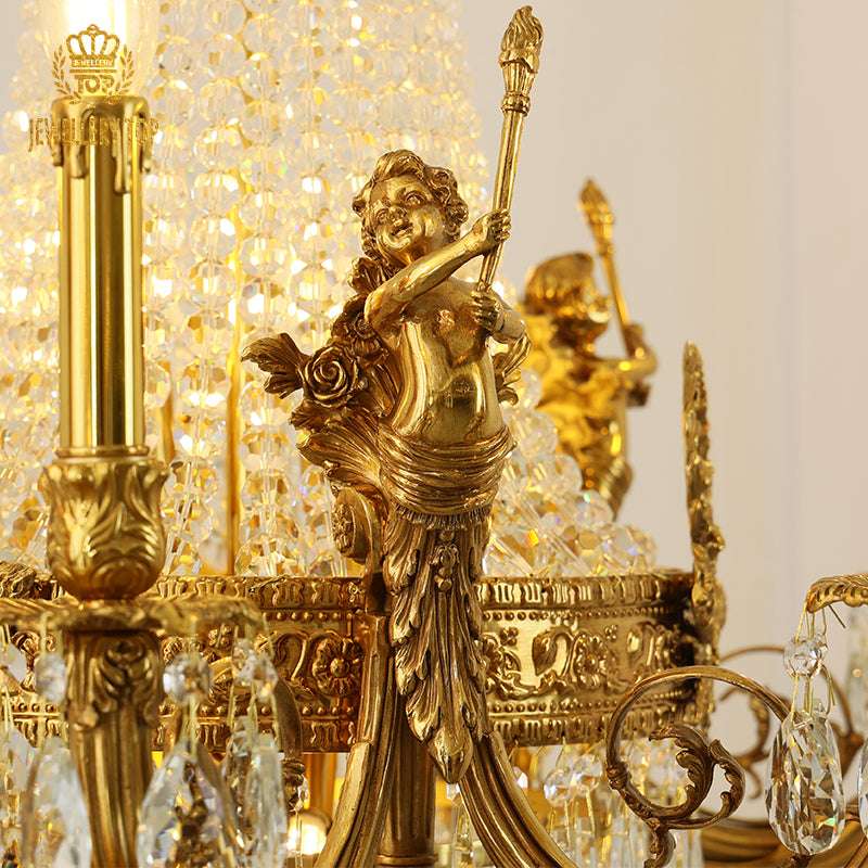 Apollo’s Gilded Cascade – Baroque Brass & Crystal Chandelier