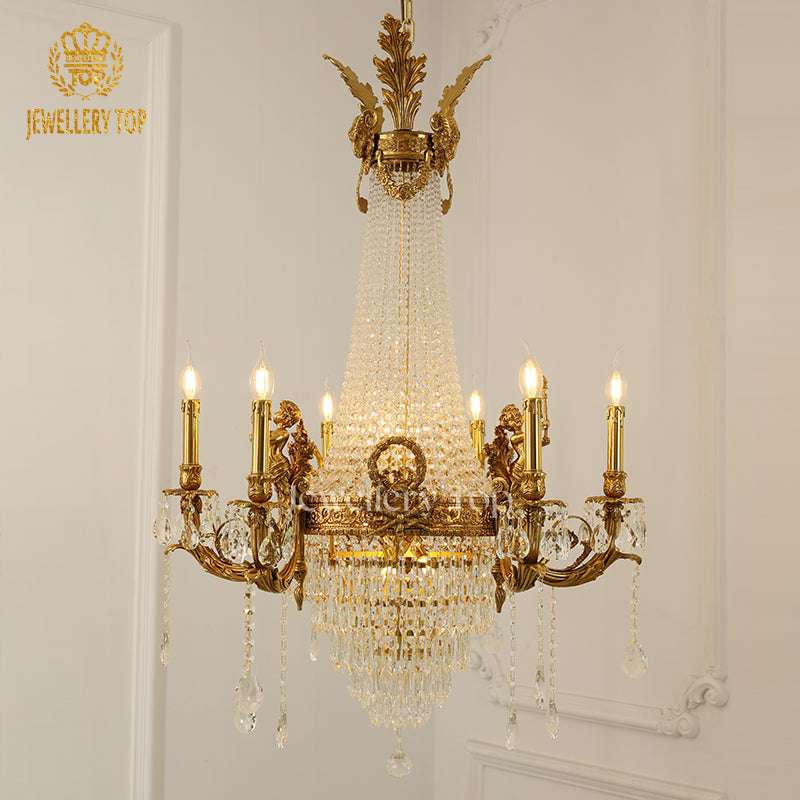 Apollo’s Gilded Cascade – Baroque Brass & Crystal Chandelier