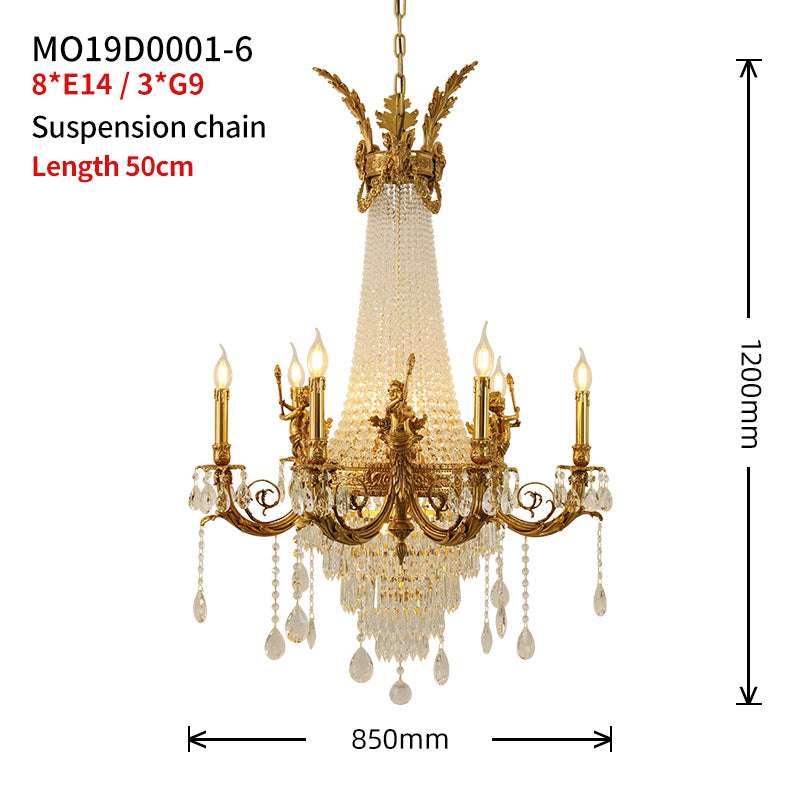 Apollo’s Gilded Cascade – Baroque Brass & Crystal Chandelier
