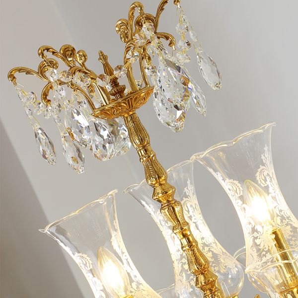 Etched glass lampshades on Astra Coronis Candelabra Table Lamp