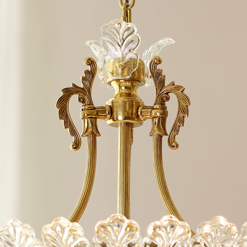 Detailed brass and crystal design on the vintage pendant lamp