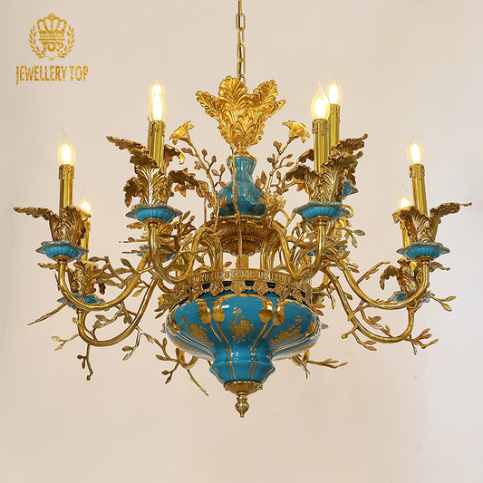 Azure Bloom Vintage Ceramic Chandelier - Jewellery Top Lighting