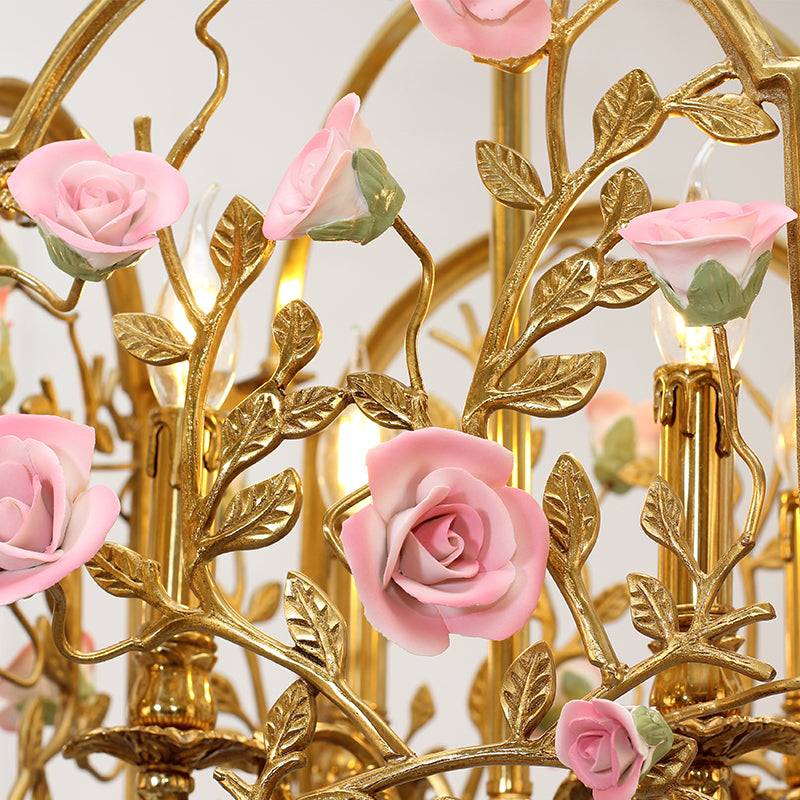 Ceramic flowers accenting the rococo pendant lamp