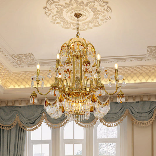 Side angle revealing the French-inspired scrollwork in a European lighting fixture