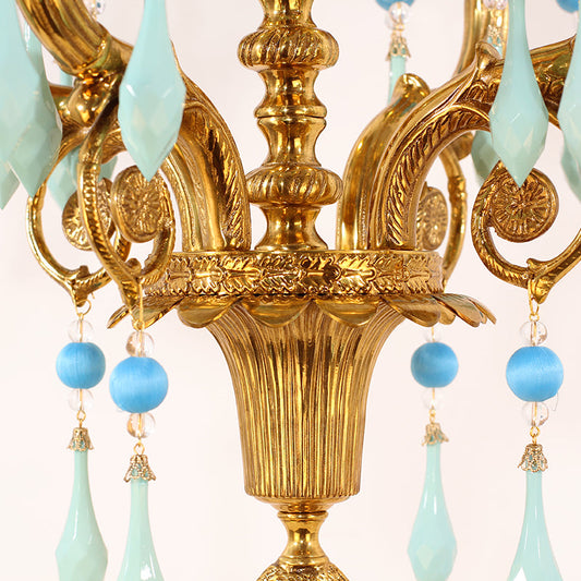 Close-up of crystal details on Celestia Plumage Vintage Table Lamp