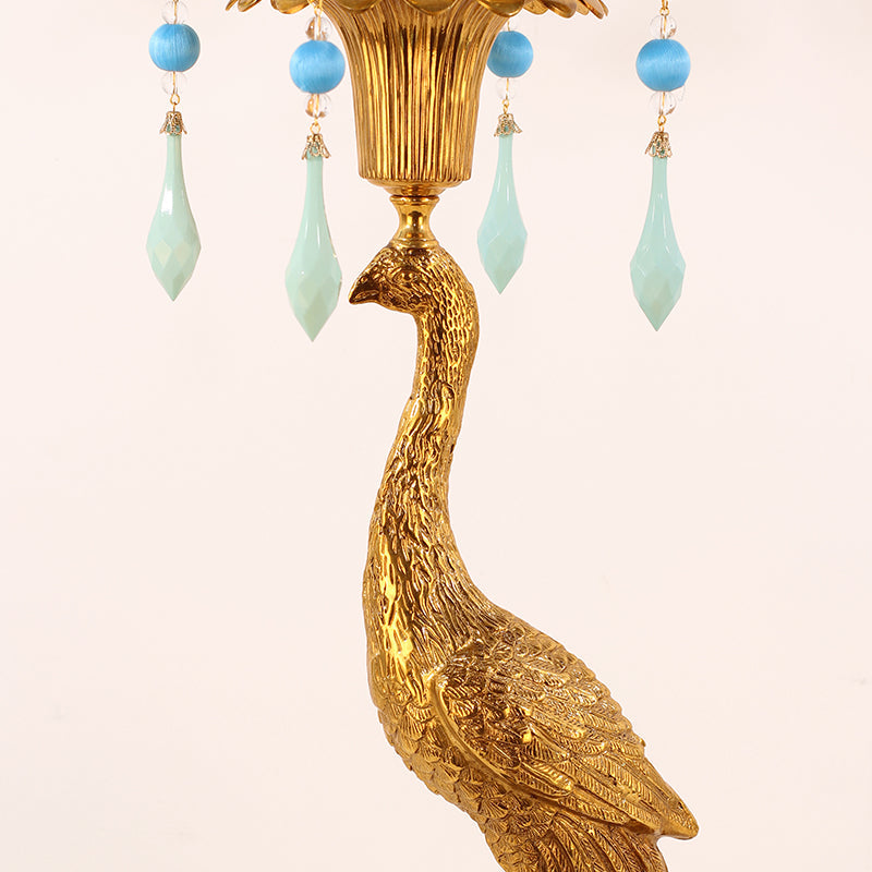 Brass peacock sculpture base of Celestia Plumage Vintage Table Lamp