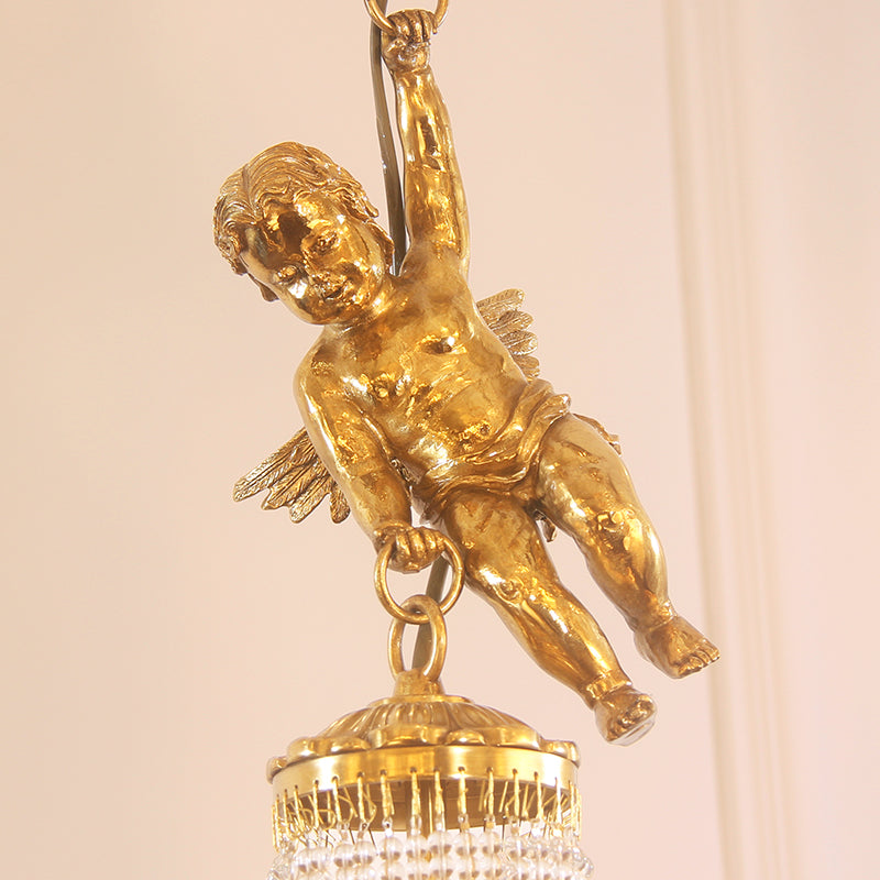 Staircase chandelier featuring a blend of vintage and contemporary design elements