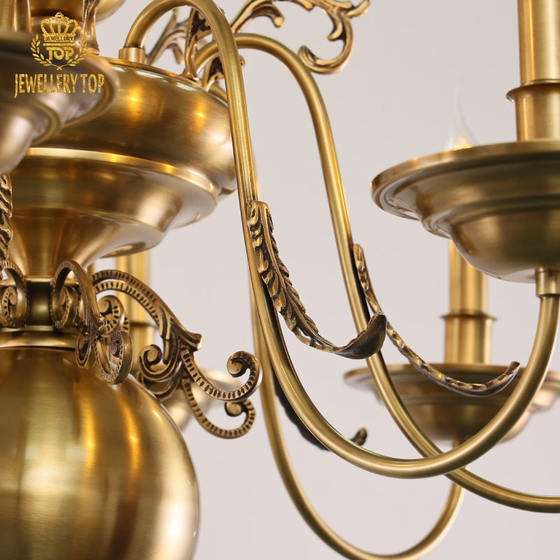 Vintage brass chandelier candle bulbs with rococo acanthus leaf motifs