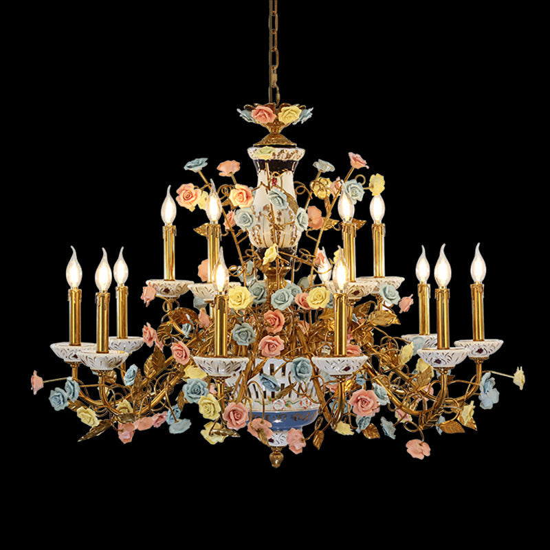 Color Rose Ceramic&Brass Chandelier - Jewellery Top Lighting