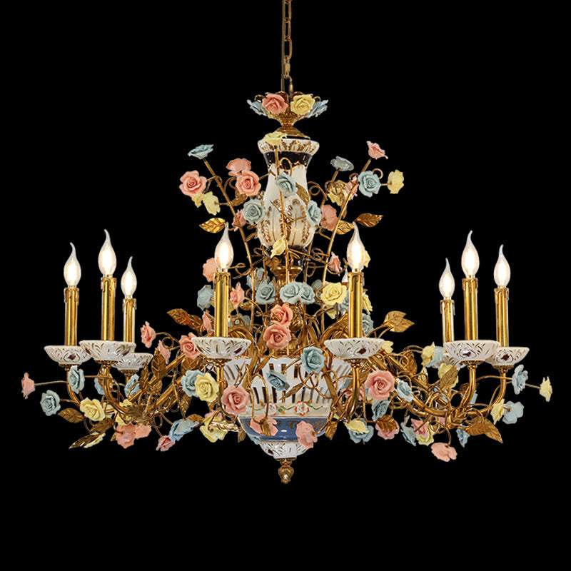 Color Rose Ceramic&Brass Chandelier - Jewellery Top Lighting