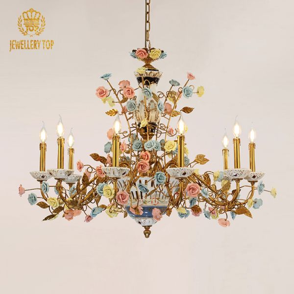 Color Rose Ceramic&Brass Chandelier - Jewellery Top Lighting