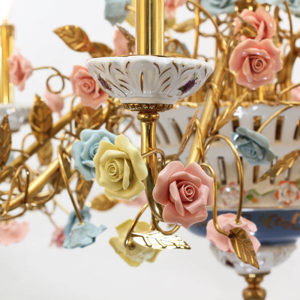 Color Rose Ceramic&Brass Chandelier - Jewellery Top Lighting