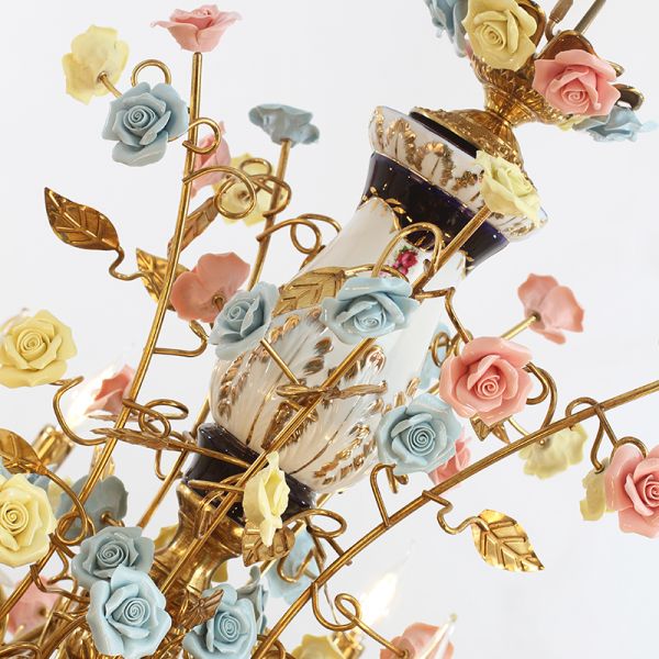 Color Rose Ceramic&Brass Chandelier - Jewellery Top Lighting