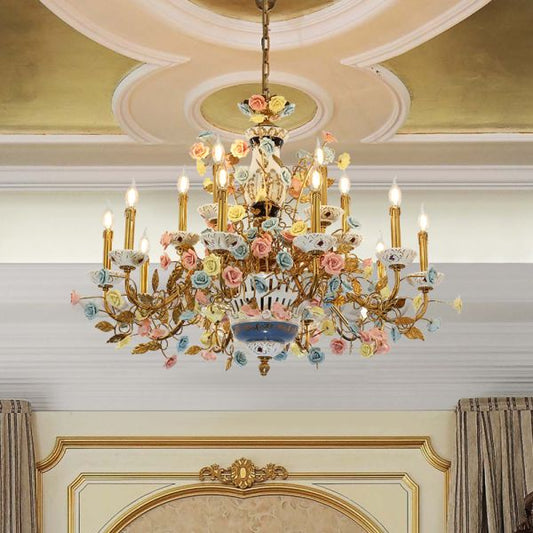 Color Rose Ceramic&Brass Chandelier - Jewellery Top Lighting