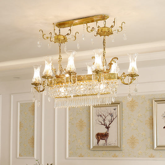 Столовая линейная латунная антикварная люстра