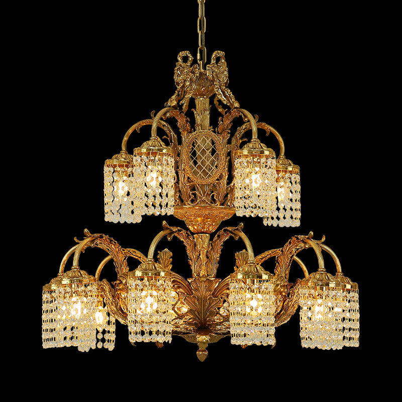 Double French Brass Chandelier with crystal shade - Jewellery Top Lighting