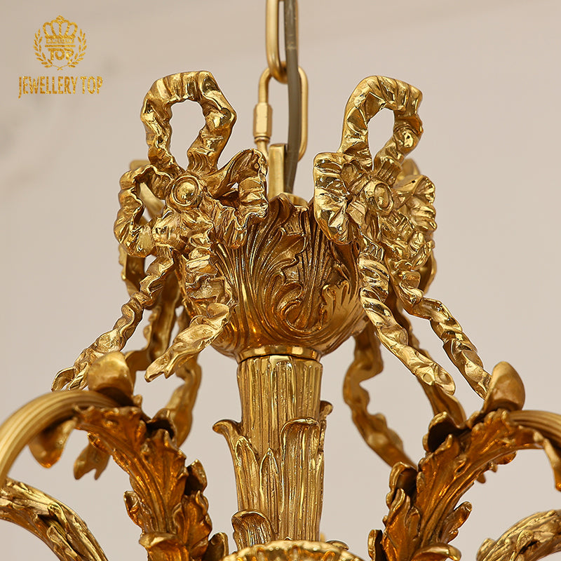 Double French Brass Chandelier with crystal shade - Jewellery Top Lighting