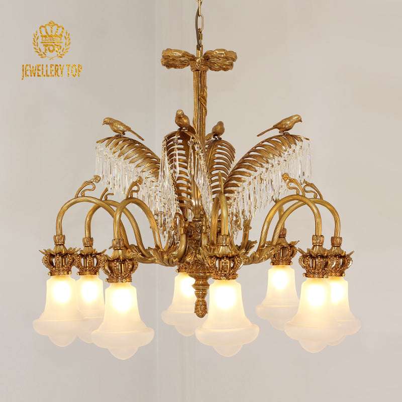 Early 20th Century Vintage Chandelier with brass leaves and birds