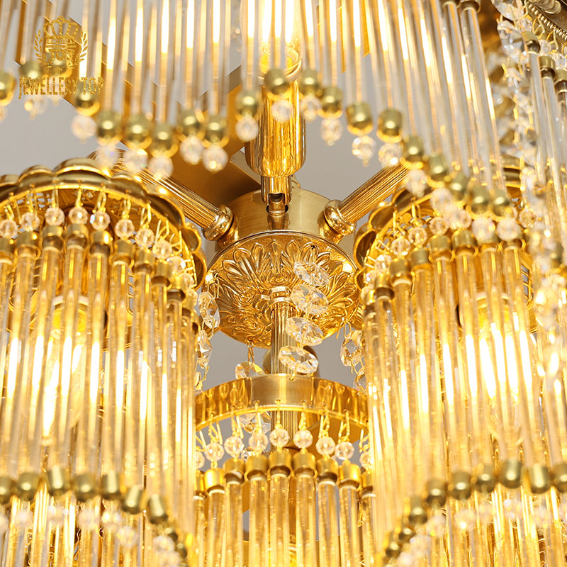 Grand vintage french chandelier suspended in an elegant interior.