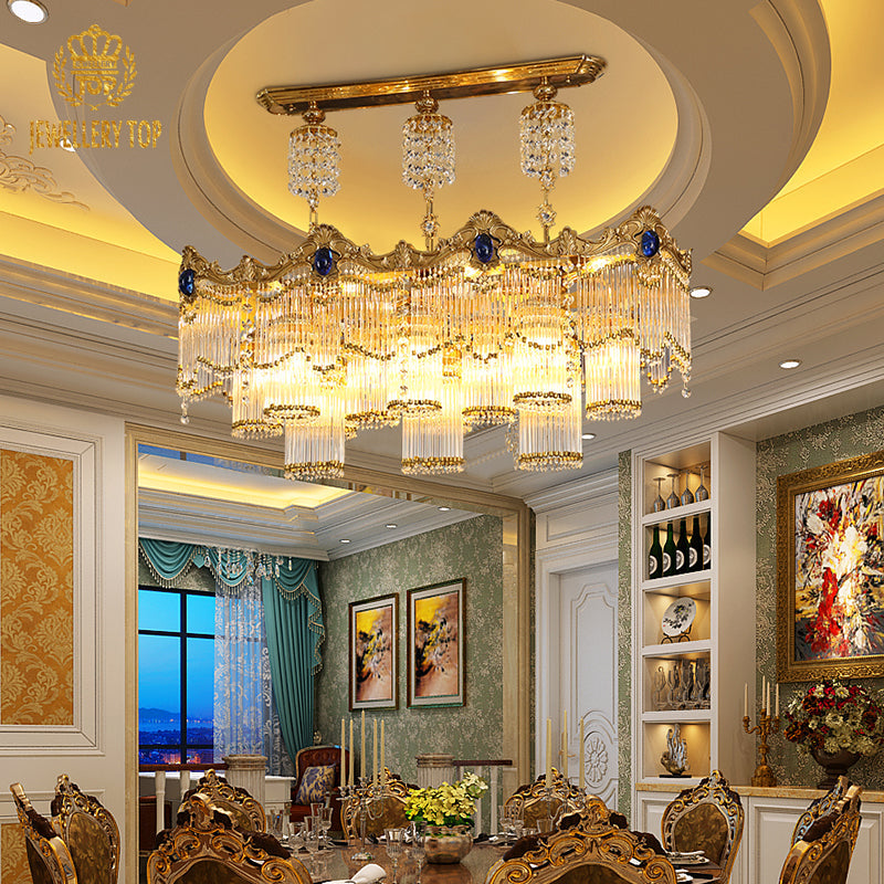 Warm LED candle lights illuminating a classic brass chandelier.