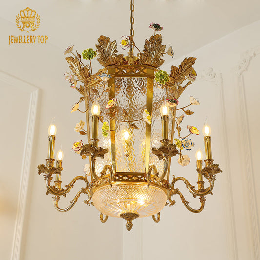 Eden Bloom Antique Brass Chandelier - Jewellery Top Lighting