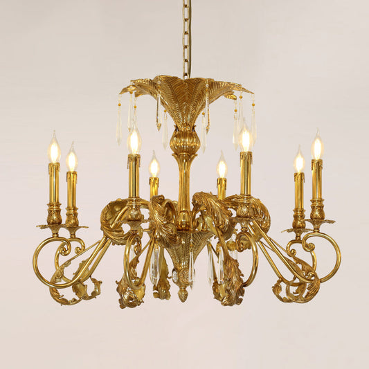 Full brass chandelier display, showcasing vintage design with neoclassical craftsmanship.