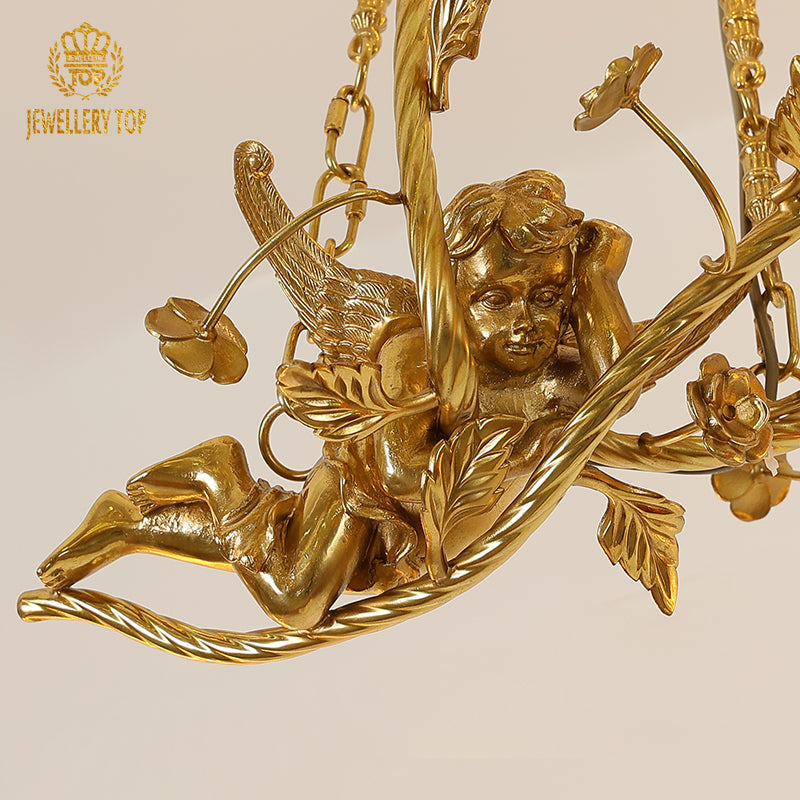 Close-up of antique bronze accents on the pendant lamp