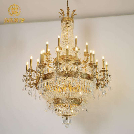 mperial crown silhouette chandelier against architectural stairwell
