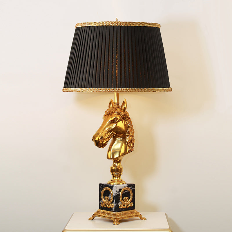 Equus Imperium Horse Bronze Table Lamp with black fabric shade