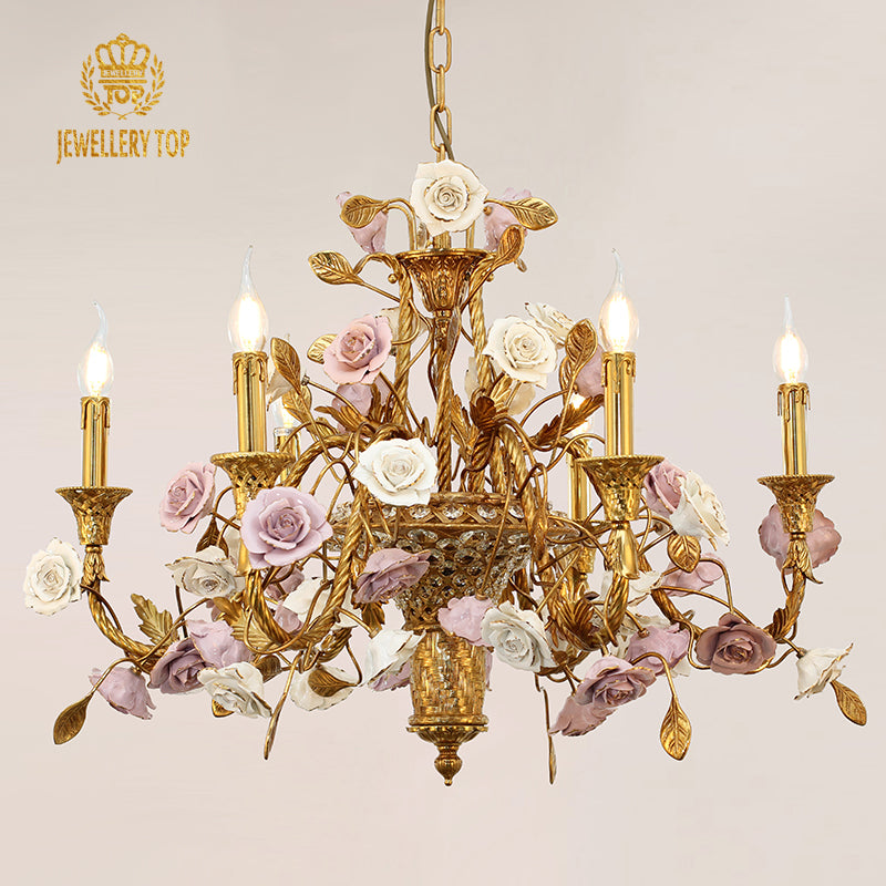 Front view of the Eternelle Fleur Rococo Chandelier