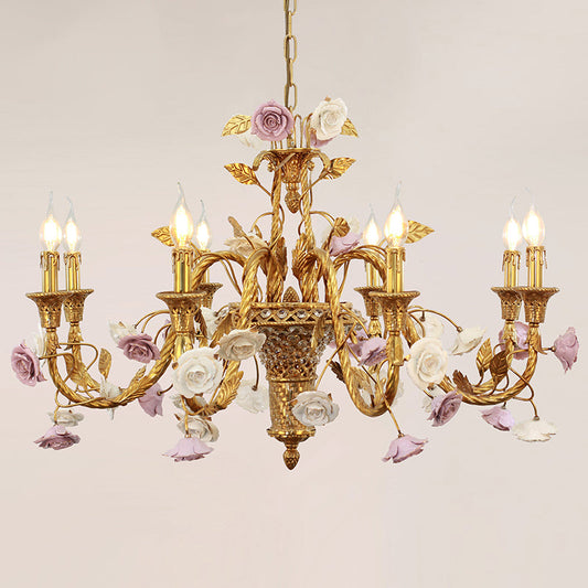 Ornate floral ceramic details on the rococo chandelier