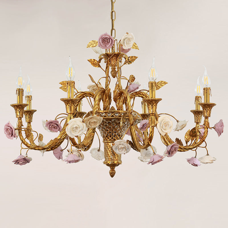 Delicate craftsmanship showcased in the vintage brass chandelier