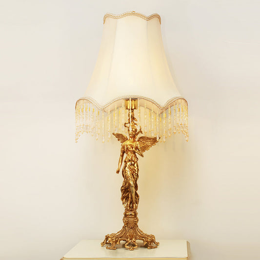 Everlasting Ember Vintage Table Lamp showcasing its elegant fabric shade
