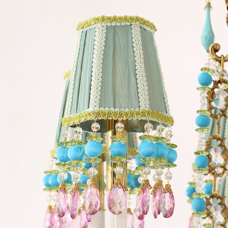 Elegant fabric lampshade with colorful crystal accents